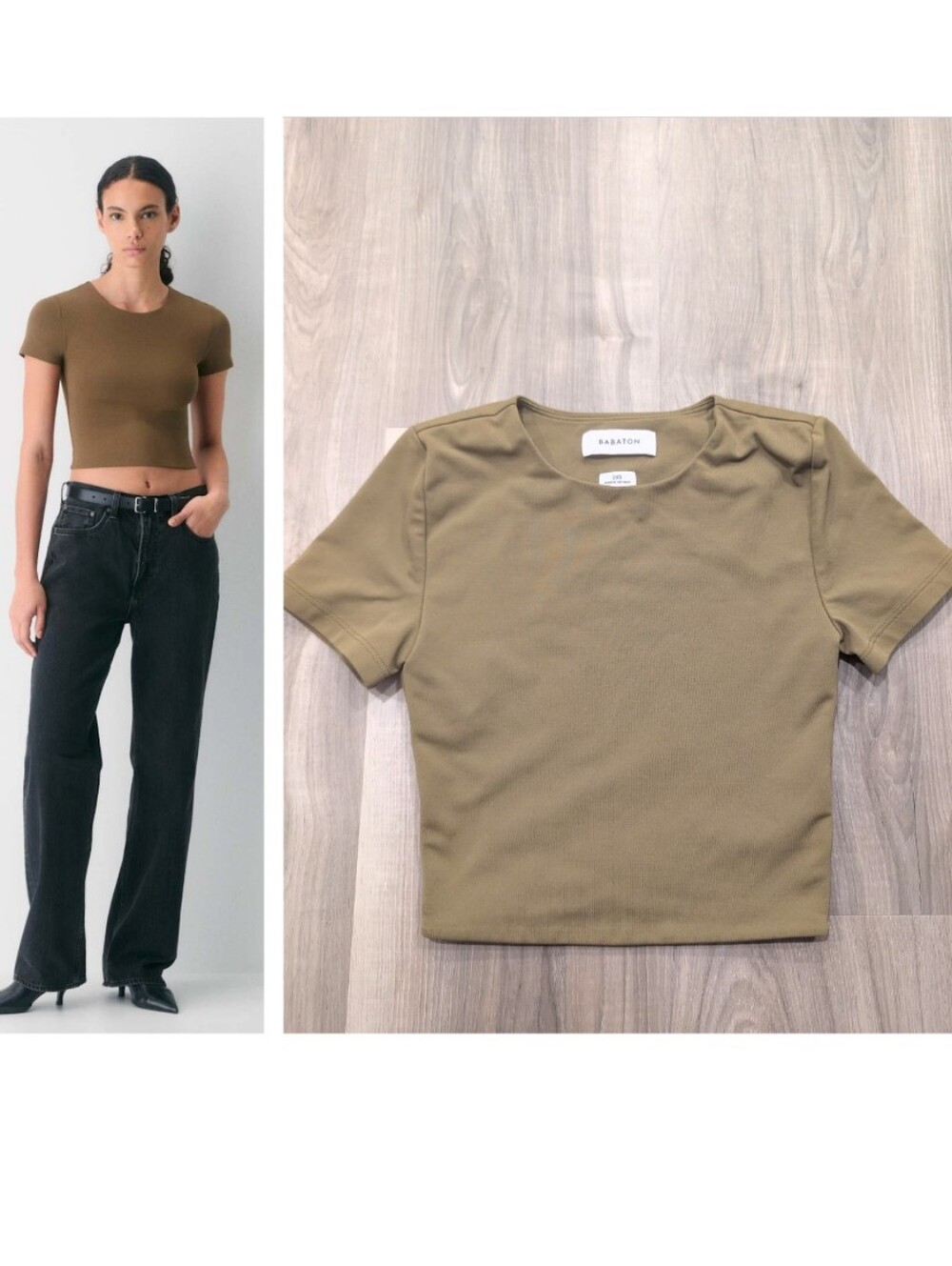 Aritzia Babaton | Contour Cropped Crew T-Shirt In Olive Green